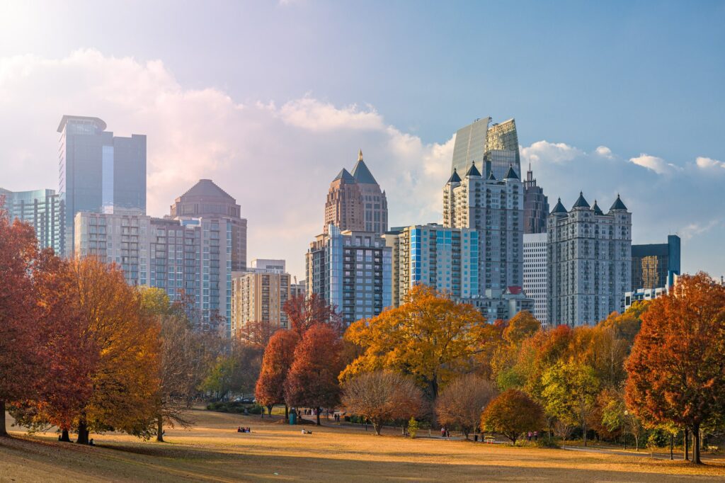 Atlanta, Georgia, USA midtown skyline from Piedmont Park