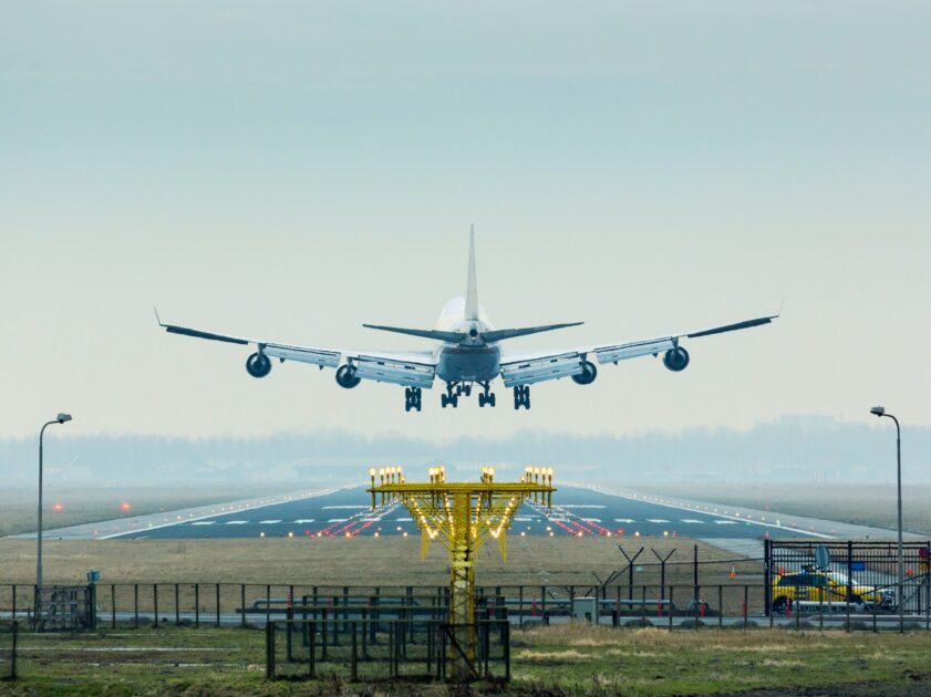 Aeroplane coming in to land, Amsterdam airport Shiphol