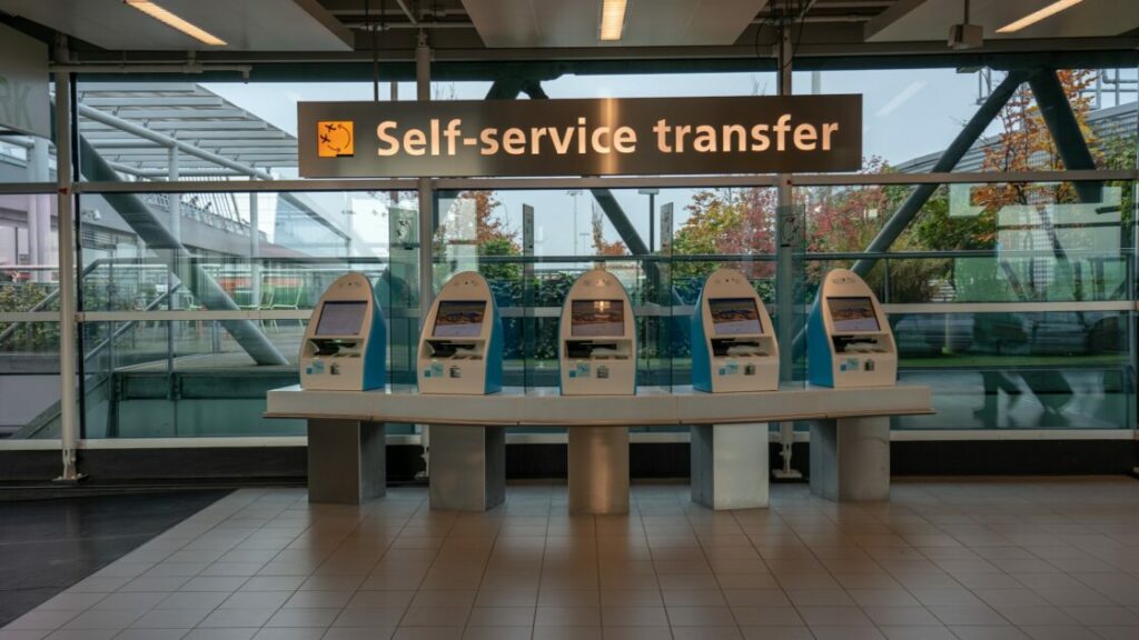 Transportation, train ticket, travel, Atlanta airport, self-service transfer, machines